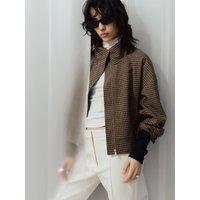 Mango Mango Womens Funnel Neck Zip-Through Checked Jacket - Brown