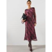 Mango Womens Alegrab Snake-Effect Sheer Fluted Sleeve Maxi Dress - Pink