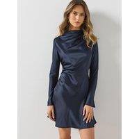 Mango Womens Draped Ruched Waist Mini Dress - Navy