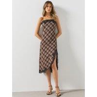 Mango Womens Lace Trim Checked Midi Dress - Beige