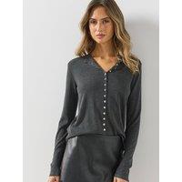 Mango Womens Metal Button Fine Knit Cardigan - Grey