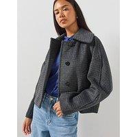 Mango Houndstooth Wool Jacket - Navy