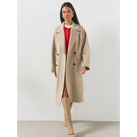 Mango Double-Breasted Longline Coat - Beige