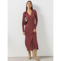 Mango Printed V-Neck Midaxi Dress - Red