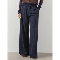 Mango Womens Wide Leg Elasticated Waist Jogger Trousers - Navy