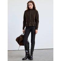 Mango Womens Provensa Zip-Through Peplum Jacket - Brown