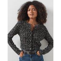 Mango Womens Leopard Print Button-Through Cardigan - Grey