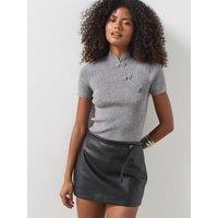 Mango Womens Belted Faux Leather Mini Skirt - Black