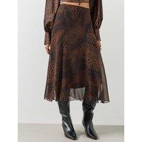 Mango Womens Maisel Leopard Print Flared Midi Skirt - Brown