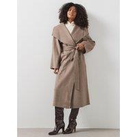 Mango Womens Belted Longline Lined Coat - Brown