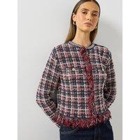 Mango Womens Fringe Trim Gold Button Jacket - Navy
