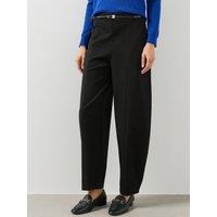 Mango Womens Belted Balloon Leg Cropped Trousers - Black