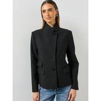 Mango Womens Raised Lapel Longline Button-Through Blazer - Black