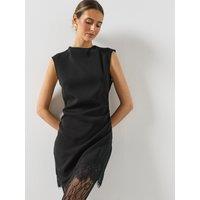 Mango Womens Lisa Lace Hem Sleeveless Mini Dress - Black