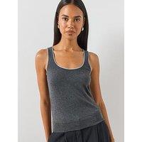 Mango Contrast Trim Knitted Co-Ord Top - Grey