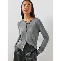 Mango Knitted Button Cardigan - Grey