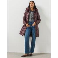 Mango Womens Longline Padded Hooded Anorak - Burgundy