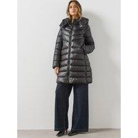 Mango Womens Hooded Longline Padded Bego Anorak - Black