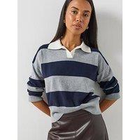 Mango Striped Polo Neck Sweater - Grey