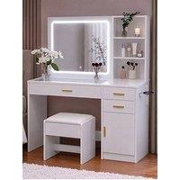 Vida Designs Clova 3 Drawer 1 Door 2 Shelf Led Dressing Table Set With Power Outlet, White