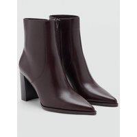 Mango Womens Pointed Toe Block Heel Ankle Boots - Brown