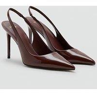 Mango Womens Patent Pointed Toe Slingback Heeled Shoes - Brown