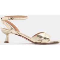 Yours Womens Wide Fit V-Cut Square Toe Kitten Heel Sandals - Gold