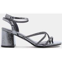 Yours Womens Extra Wide Fit Sparkle Strap Block Heel Sandals - Grey