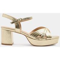 Yours Womens Extra Wide Fit Platform Block Heel Sandals - Gold
