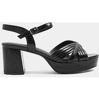 Yours Womens Extra Wide Fit V-Cut Platform Block Heel Sandals - Black