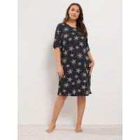 Yours Womens Curve Soft Touch Star Print Side Split Nightdress - Black