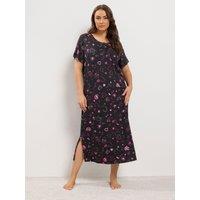 Yours Womens Curve Soft Touch Heart Print Midaxi Nightdress - Black