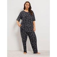 Yours Womens Curve Soft Touch Heart Print Pyjama Set - Black