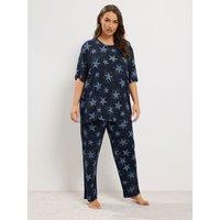 Yours Womens Plus Size Soft Touch Star Print Pyjama Set - Blue