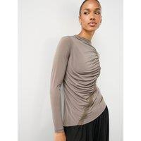 The Very Collection Womens Asymmetric Ruched Lace Detail Top - Neutral