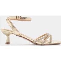 Yours Womens Extra Wide Fit Embellished Kitten Heel Sandals - Gold