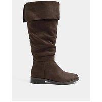 Yours Womens Wide Fit Fold Over Ruched Boots - Brown