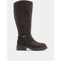 Yours Womens Wide Fit Buckle Detail Side Zip Riding Boots - Brown