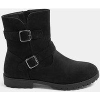 Yours Womens Wide Fit Double Buckle Side Zip Boots - Black