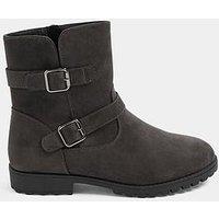 Yours Womens Extra Wide Fit Double Buckle Side Zip Boots - Grey