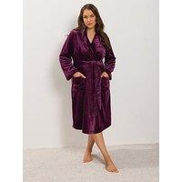 Yours Womens Plus Size Shawl Collar Tie Belt Dressing Gown - Purple