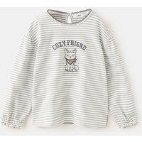 Mango Younger Girls Rabbit Embroidered Striped T-Shirt - Light Cream