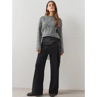 The Very Collection Womens 2 In 1 Detachable Fringe Sash Wide Leg Trousers - Black