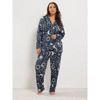 Yours Womens Plus Size Soft Touch Celestial Button Pyjama Set - Blue