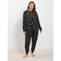 Yours Womens Curve Star Print Cuffed Pyjama Set & Scrunchie - Black