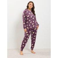 Yours Womens Curve Soft Jersey Hedgehog Print Pyjama Set - Purple