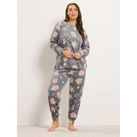 Yours Womens Curve Biscuit Print Long Sleeve Pyjama Set - Grey