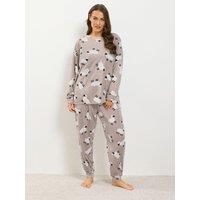 Yours Womens Curve Sheep Print Long Sleeve Pyjama Set - Brown