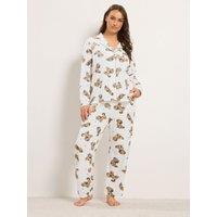Yours Womens Curve Button Front Piped Pyjama Set - Cream