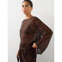 The Very Collection Womens Sheer Sequin Cape Top - Brown